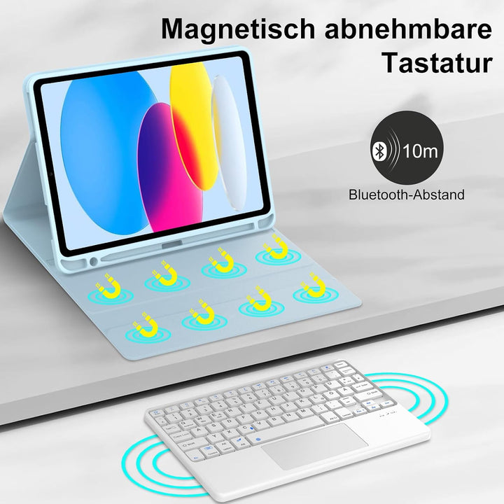 IVEOPPE Hülle Tastatur für iPad A16 11/10 Generation (2025/2022, 11/10.9 Zoll) Con Touchpad, QWERTZ