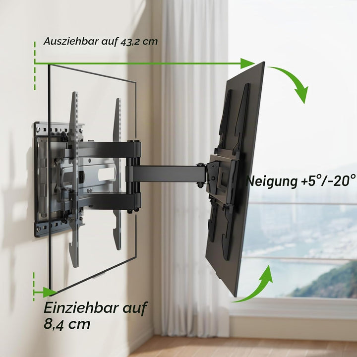 AX WABER TV Wandhalterung für 32-65 Zoll Bildschirme bis zu 45kg, Wandhalterung Fernseher Schwenkbar