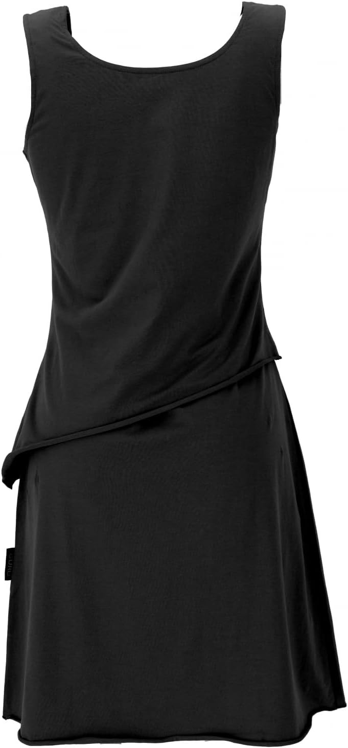 GURU SHOP Minikleid aus Bio-Baumwolle im Lagenlook, ärmelloses Kleid mit Federdruck, Damen 42 Schwar