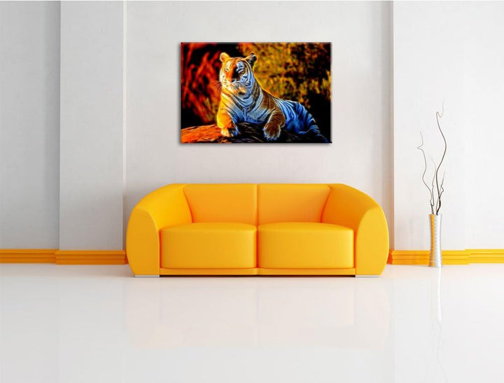 Stolzer Tiger Deluxe Format: 100x70 cm auf Leinwand, XXL riesige Bilder fertig gerahmt mit Keilrahme