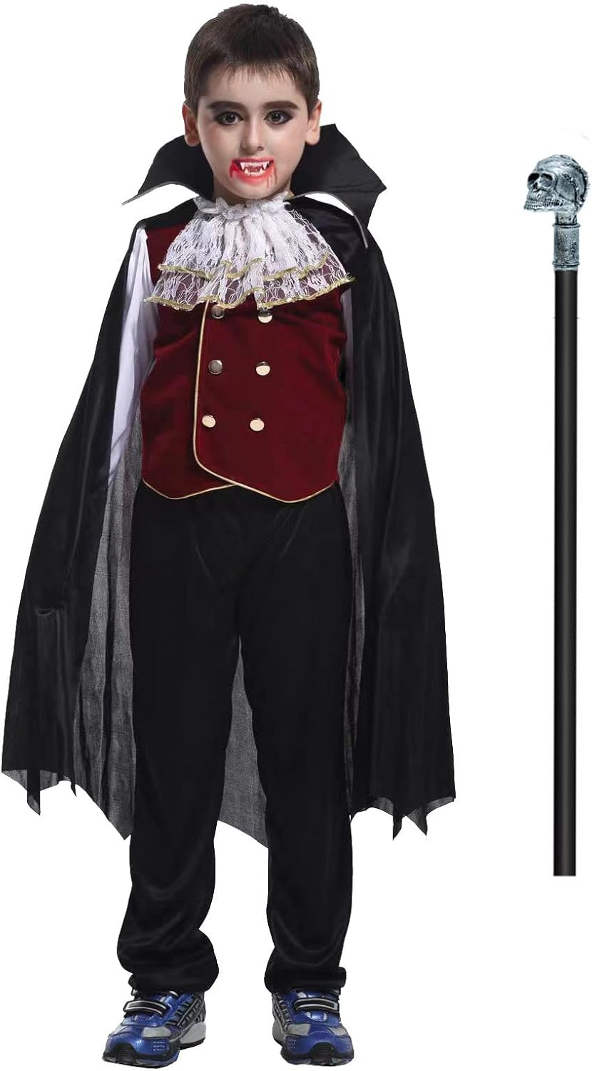 Generic Jungen Kinder Vampir Halloween Kostüm Gothic Classic Cosplay w/ Vampirzähne und Sichel 4-6 J