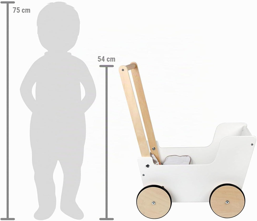 Small Foot Schiebe-und Puppenwagen „Little Button“ aus Holz, inkl. Wendebettwäsche, für Kinder ab 3