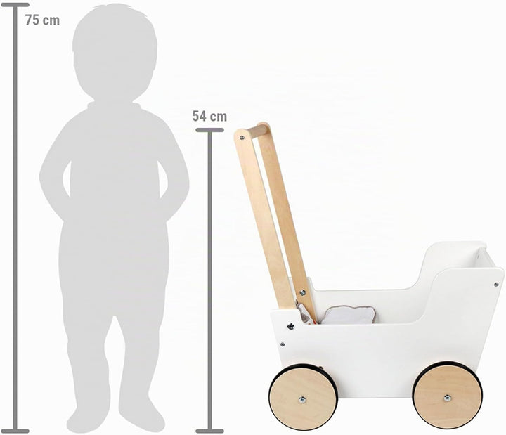 Small Foot Schiebe-und Puppenwagen „Little Button“ aus Holz, inkl. Wendebettwäsche, für Kinder ab 3
