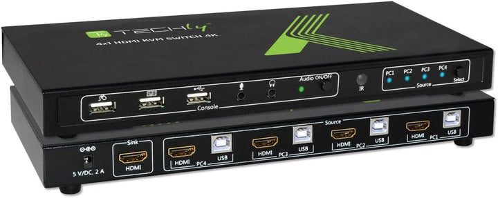 TECHly IDATA-KVM-HDMI4U 4 Port KVM-Umschalter HDMI USB 3840 x 2160 Pixel 4 Porte Schwarz, 4 Porte Sc