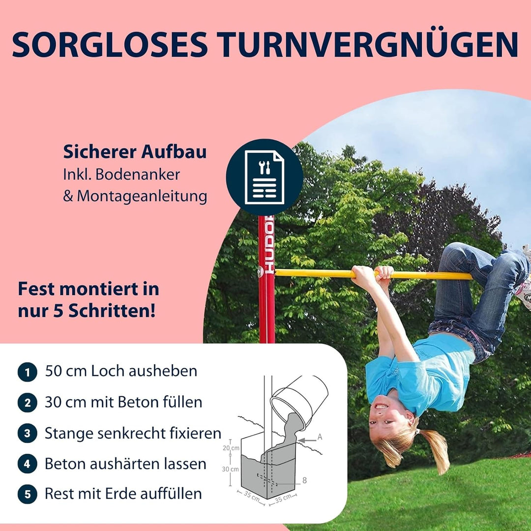 HUDORA Turnreck Fabian Standard/Pro - einfache/doppelte Turnstange für Kinder & Erwachsene - 4-fach