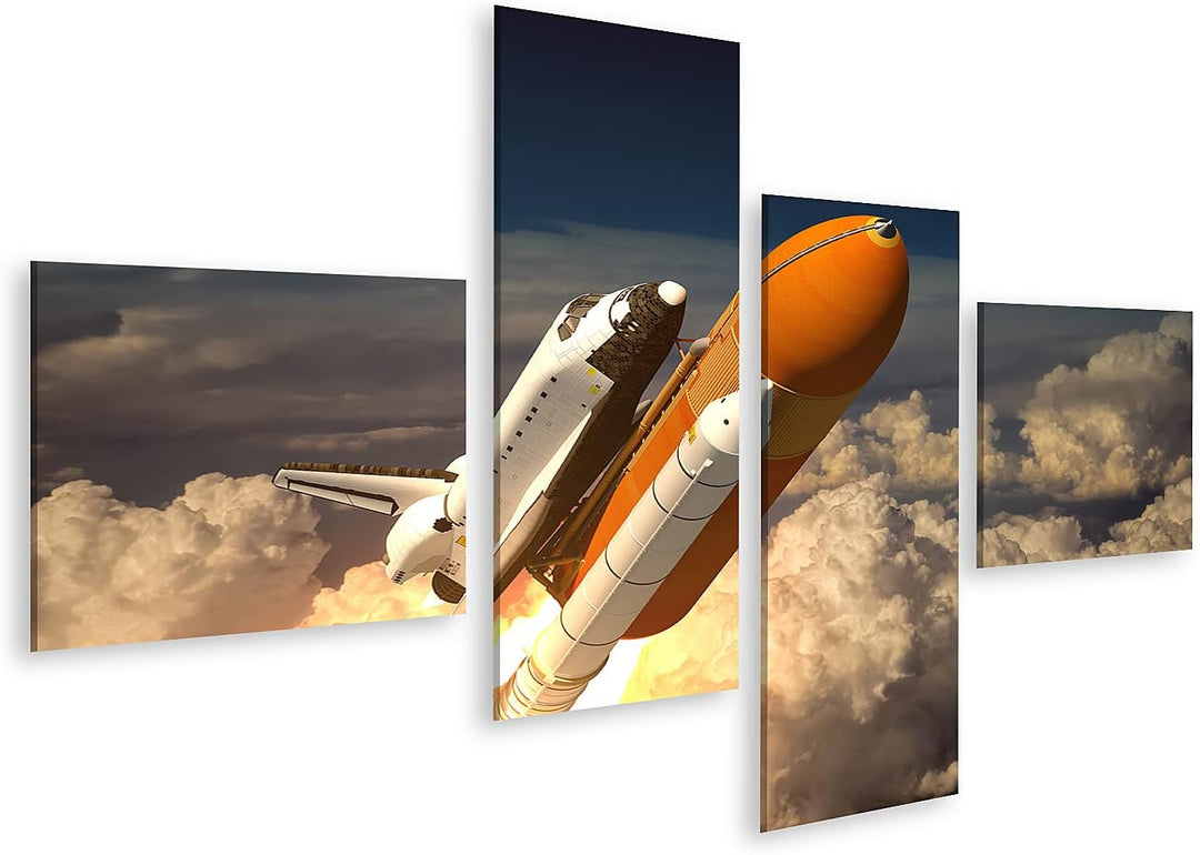 islandburner Bild auf Leinwand Space Shuttle Über Wolken Orange Rakete Bilder Wandbilder Poster Lein
