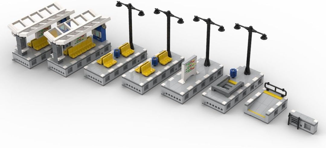 Modularer Bahnsteig aus 1047 Bausteinen kompatibel mit Lego | 106 cm lang – 8 Module flexibel kombin