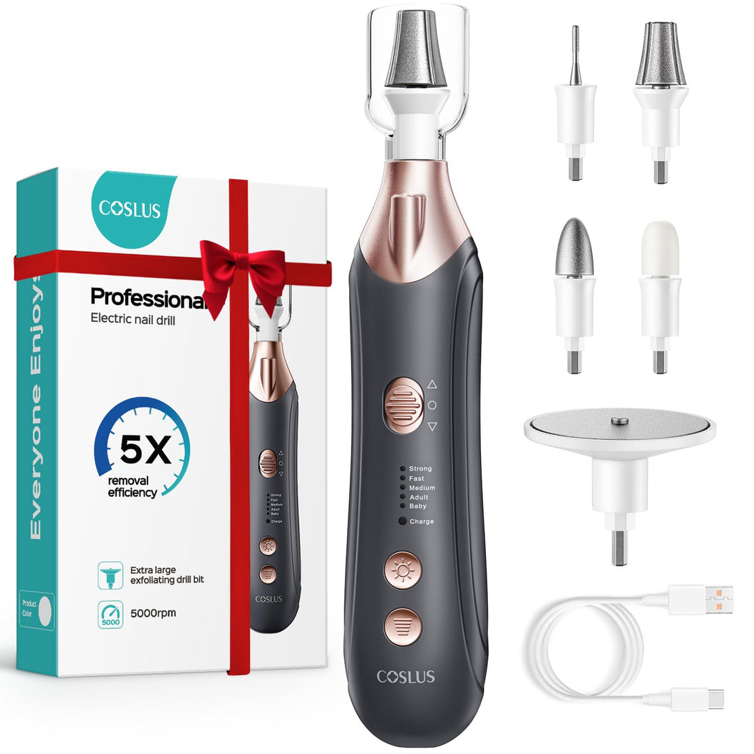 COSLUS Elektrische Nagelfeile Tragbar Kabellos: 5-in-1 Professionelle Maniküre Pediküre set mit LED