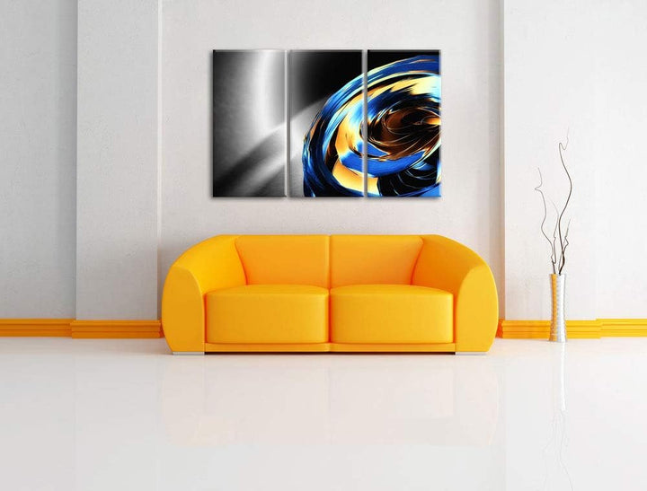 blaue abstrakte Form schwarz/weiss 3-Teiler Leinwandbild 120x80 Bild auf Leinwand, XXL riesige Bilde
