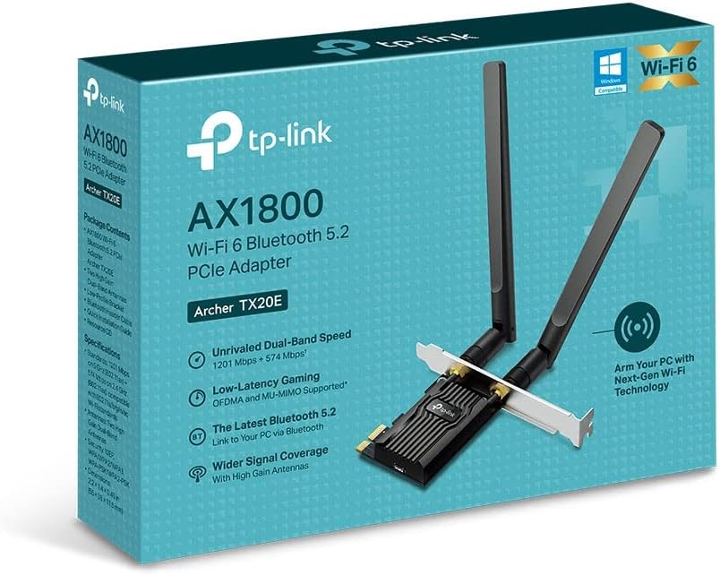 TP-Link Archer TX20E AX1800 Wi-Fi 6 Bluetooth 5.2 PCIe-Adapter, max 1201 Mbit/s 5 GHz und max 574 Mb