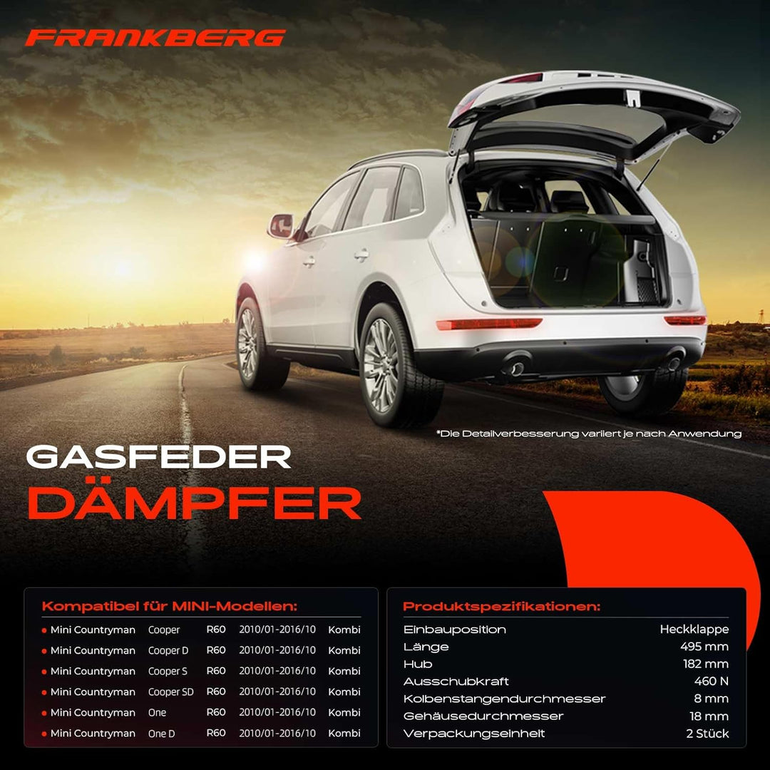 Frankberg 2x Gasfeder Dämpfer Heckklappe Kompatibel mit M.i.n.i Countryman Cooper R60 Kombi 2010-201