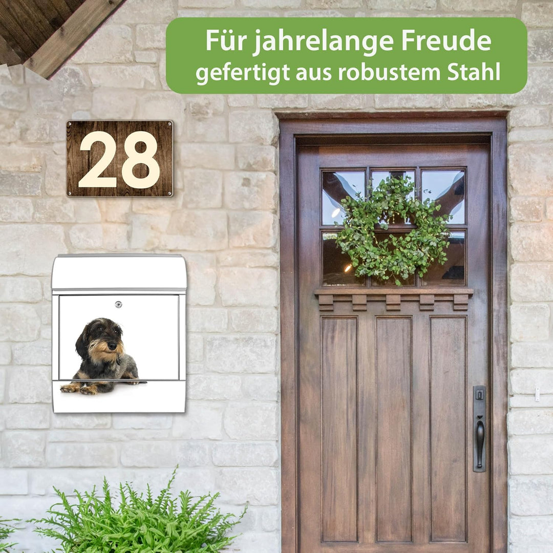 banjado® Design Briefkasten mit Motiv Dackel 39x47x14cm &amp; 2 Schlüssel - Briefkasten Stahl Silber mit