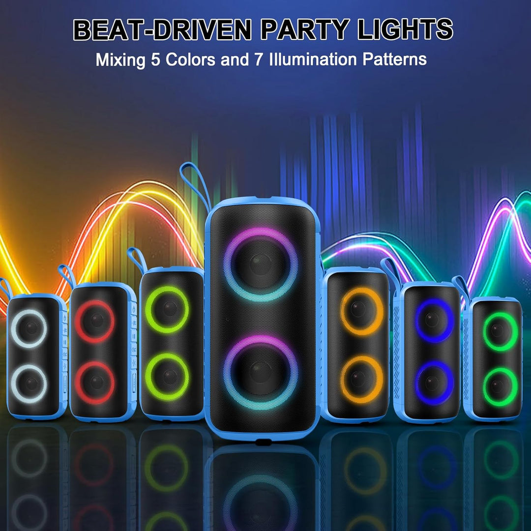 Tragbarer Bluetooth Lautsprecher mit Licht,Bluetooth 5.3 Musikbox,Bass Boost Box mit IPX7 Wasserschu