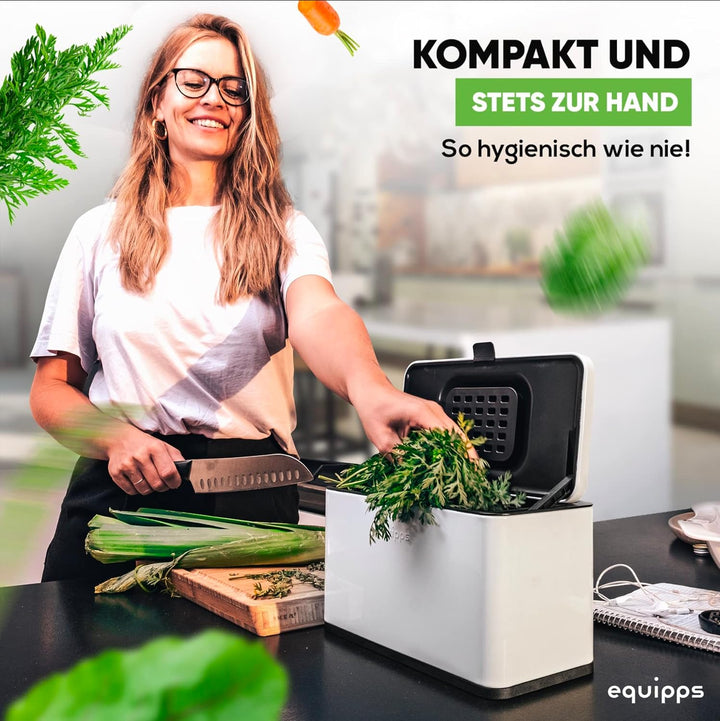 equipps Bio Mülleimer 3L | Komposteimer Küche für Bio Müll & Co | Mülleimer mit Geruchsfilter | Komp