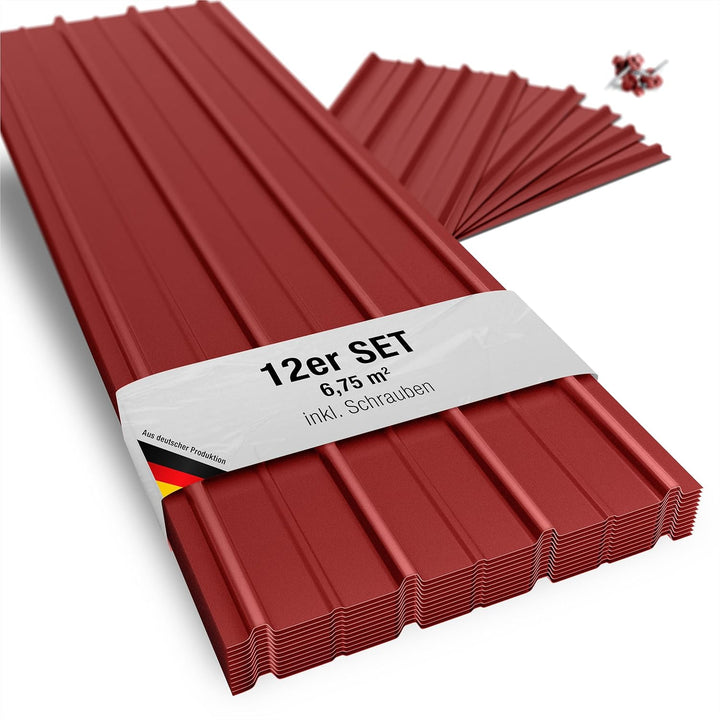 SMART Cover Set H12 Plus, 12 x Trapez-Abdeckblech 125 x 45 cm 6,75 m² inkl. Schrauben (Rot), Rot