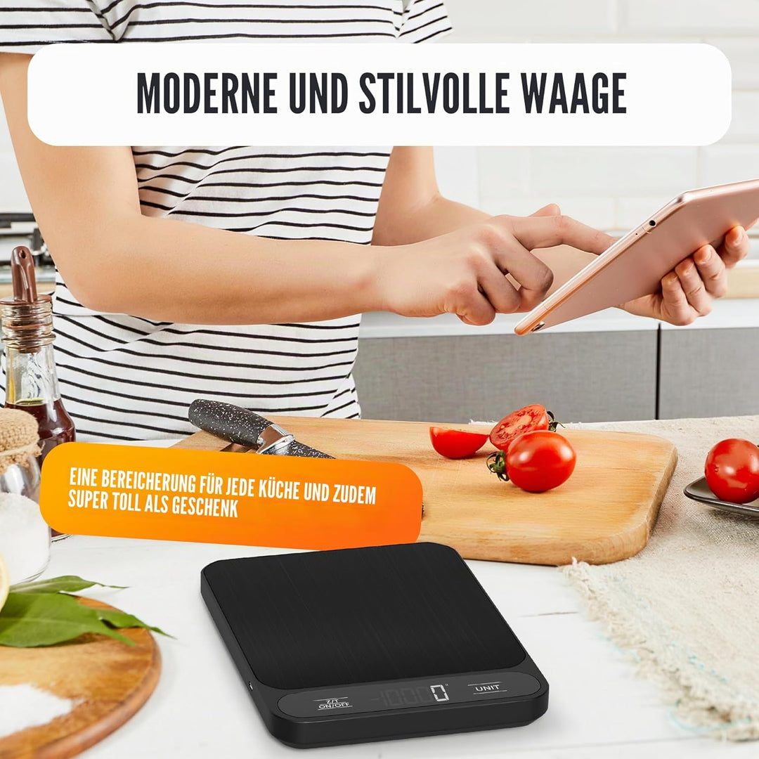 Strex Küchenwaage Digital - Waage Küche - 1 g bis 10 kg - Tarra Funktion - Inklusive Batterien - Sch