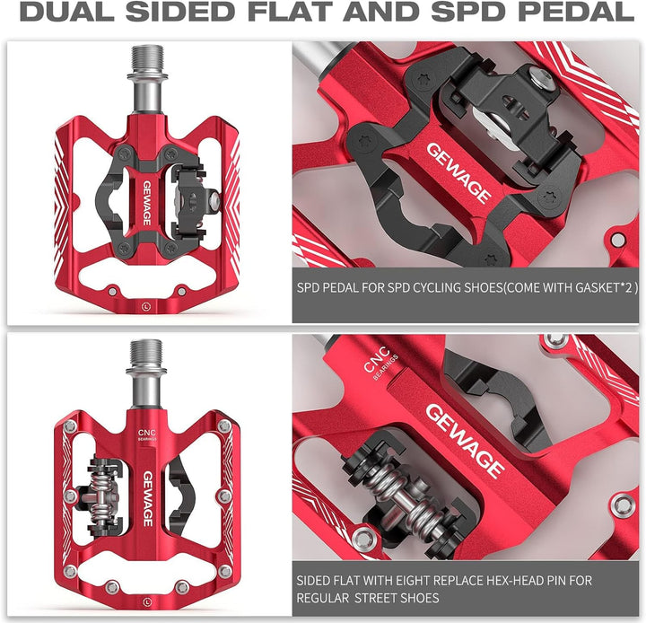 GEWAGE Klickpedale, 2 in 1 Doppelfunktions Flach und Klickpedale mit Reflektor Für SPD, 9/16 Zoll Cr