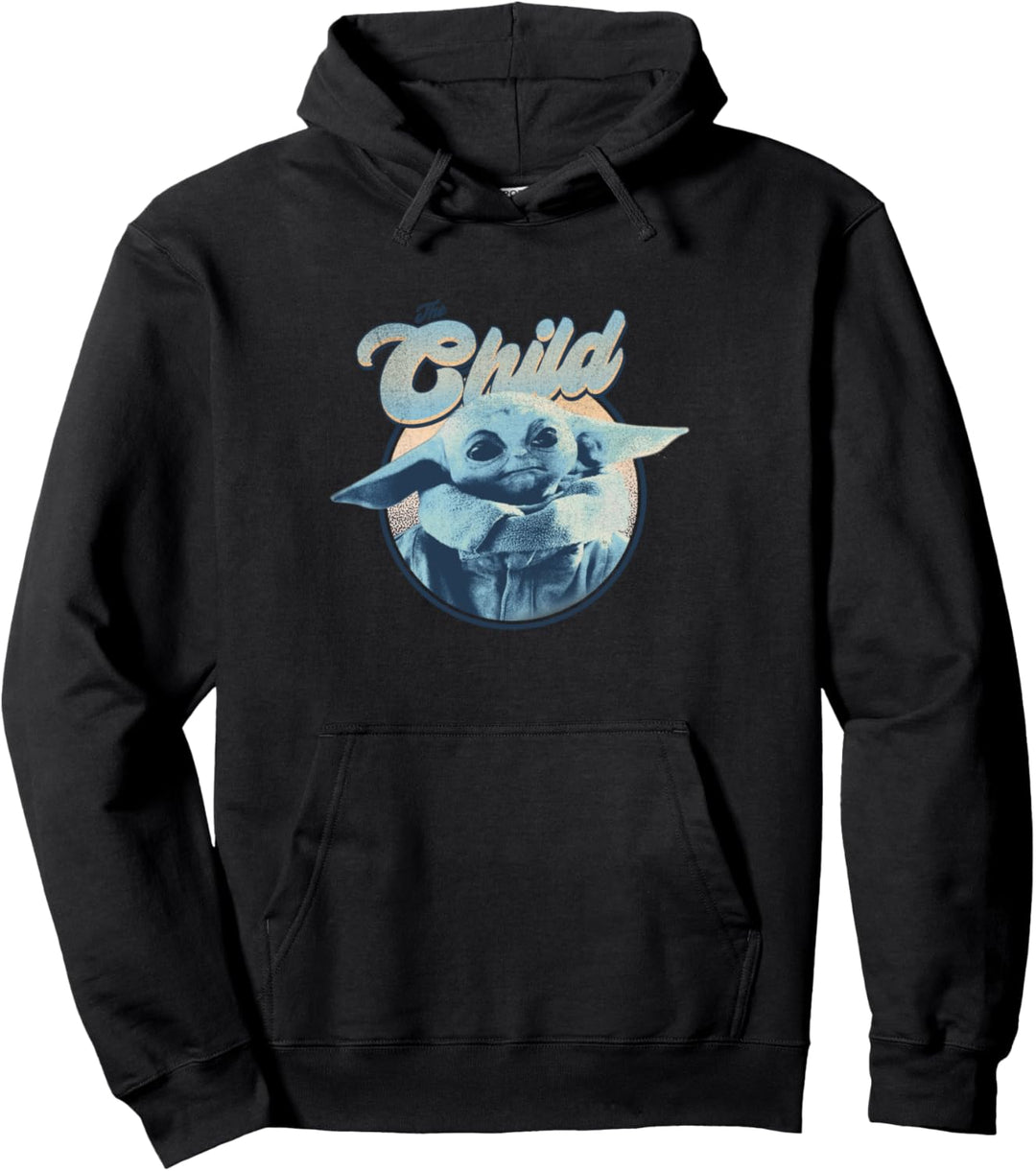 Star Wars: The Mandalorian The Child Retro Portrait Blue Hue Pullover Hoodie