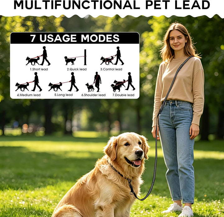 Wisedog 3m Schwarz doppelendige gummierte Hundeleine Leichtgewichtige Hands Free Leine für Hund ruts