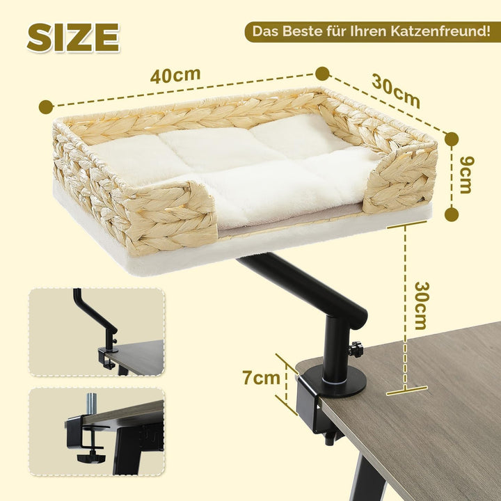PAWZ Road Katzenbett für Schreibtisch, Katzenkorb, Katzen-Schreibtischbett aus Korbgeflecht, 360° dr