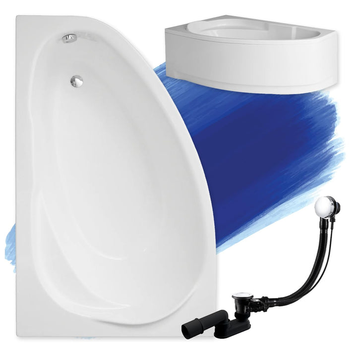 BADLAND Badewanne Original Weiss Acryl Wanne Eckbadewanne MAREA 150x100 Links KOMPLETTSET SET mit We