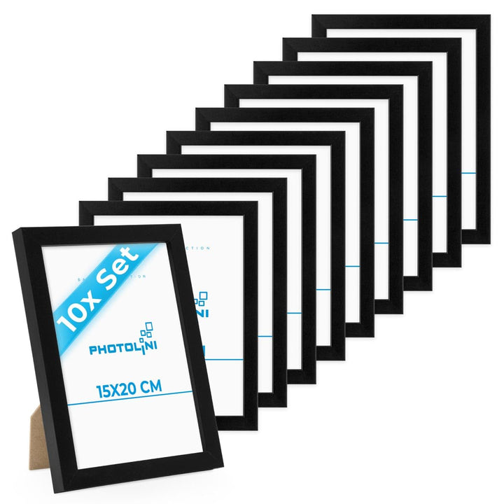 PHOTOLINI Bilderrahmen 15x20 Schwarz, 10er Set Bilderrahmen 20x15 Holz MDF, Picture Frame mit Acrylg