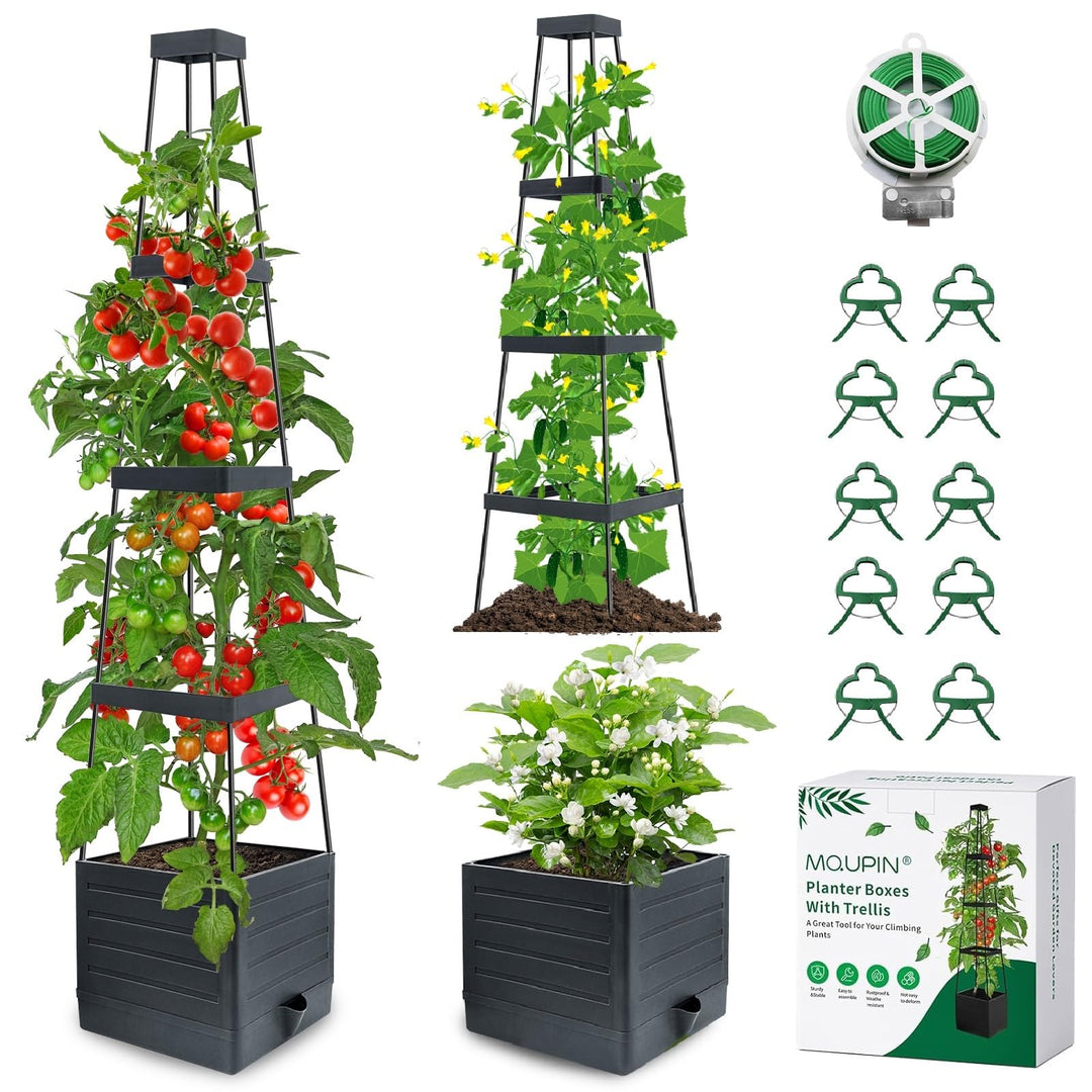 MQUPIN 145cm Tomaten Pflanzkästen, 2 Stück Hochbeet mit Rankgitter zum Klettern von Gemüse, Pflanzen