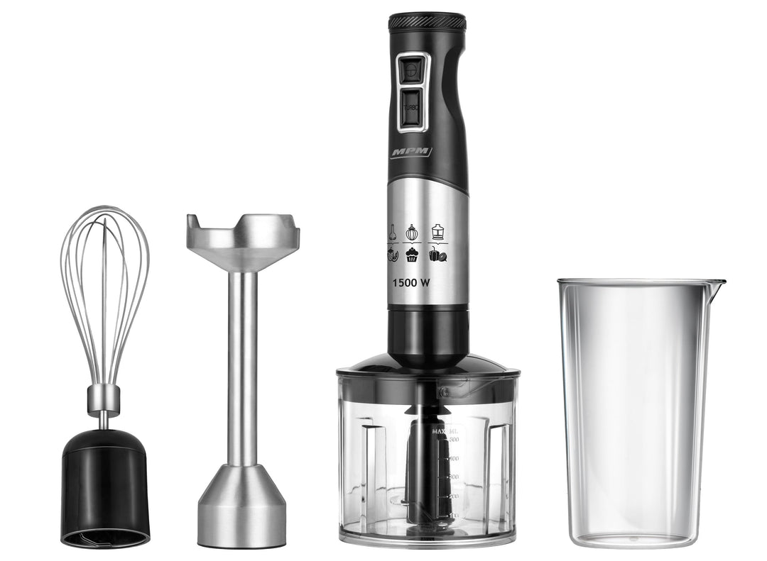 MPM MBL-34M Stabmixer Set 1500W - Pürierstab mit Behälter, 9 Geschwindigkeitsstufen, Edelstahlgehäus