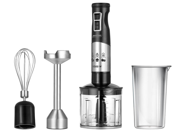 MPM MBL-34M Stabmixer Set 1500W - Pürierstab mit Behälter, 9 Geschwindigkeitsstufen, Edelstahlgehäus