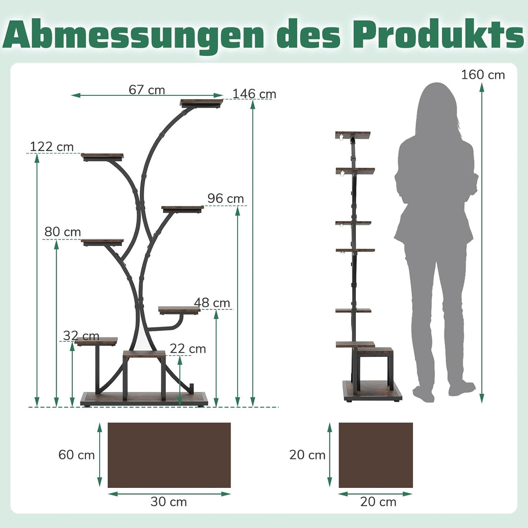 COSTWAY 2 Pack Pflanzenständer mit Wachstumslichtern, 8-stöckiges Pflanzenregal, Blumenständer Innen