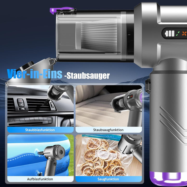 Handstaubsauger Akku, 26000Pa Mini Staubsauger, 6000mAh, 4-in-1 Auto Staubsauger Stark Blasen und Sa