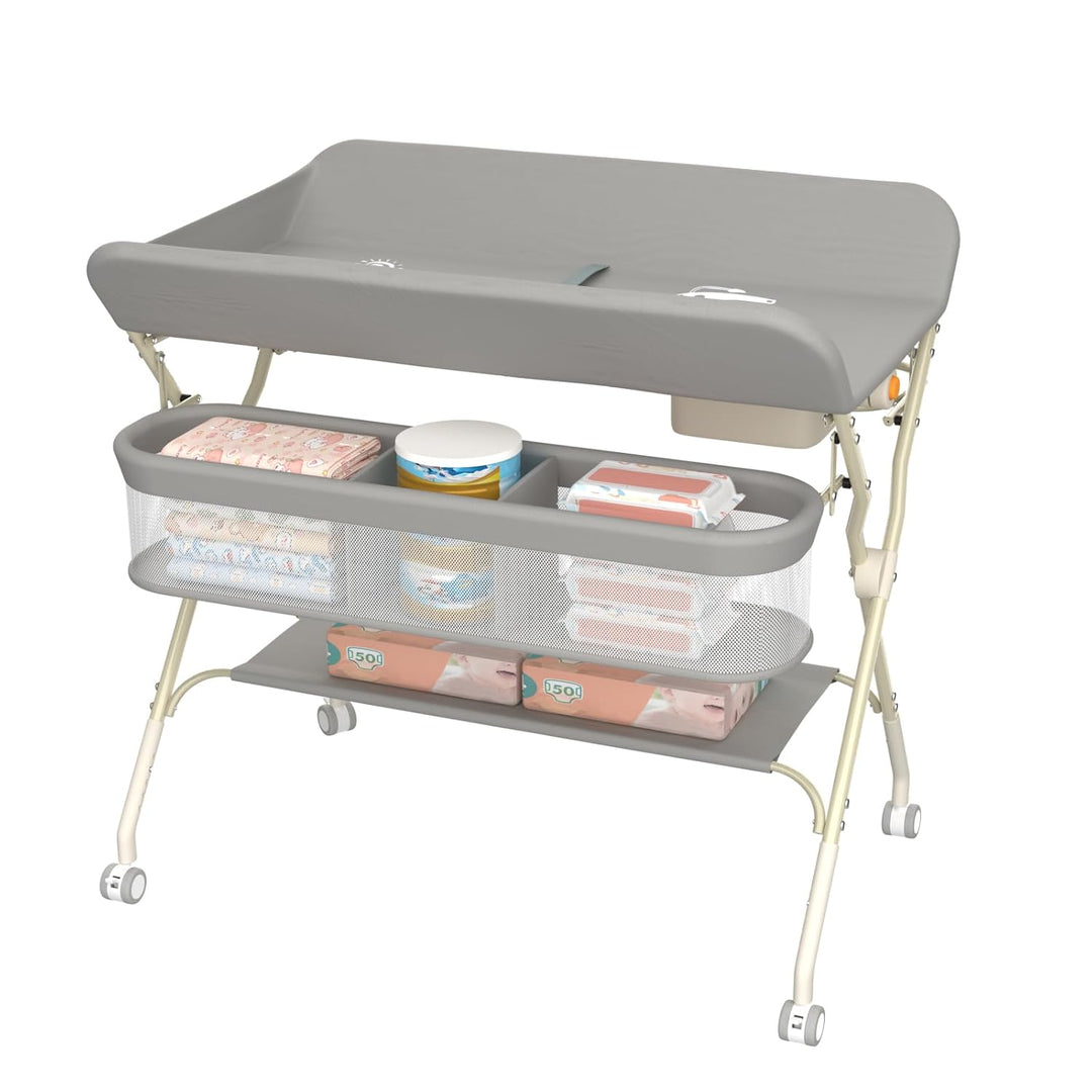 Wickeltisch, 3-in-1, Wickelkommode für Baby, von Geburt bis 12 Monate (bis 25 kg), Wickeltisch, falt