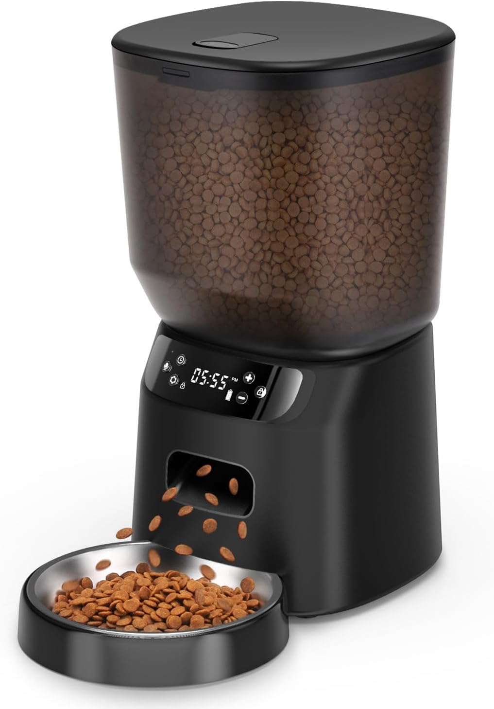 Futterautomat Katze, 4L Katzenfutter Automat mit Programmierbarem Timer und Edelstahlnapf, 1-6 Mahlz