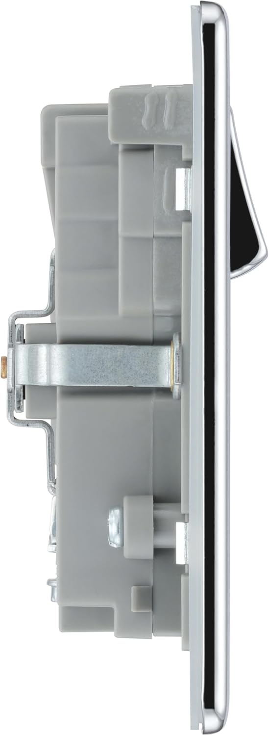 BG Electrical FPC22U3G, schraubenlose Flachplatte, poliert, Chrom, doppelt geschaltete, 13A-Steckdos
