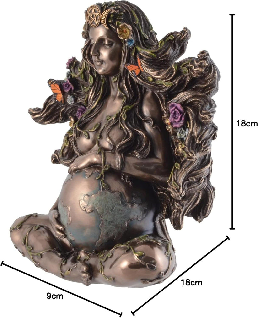 Gaia Erdmutter sitzend mit Blumen und Schmetterlingen - bronziert/coloriert by Veronese