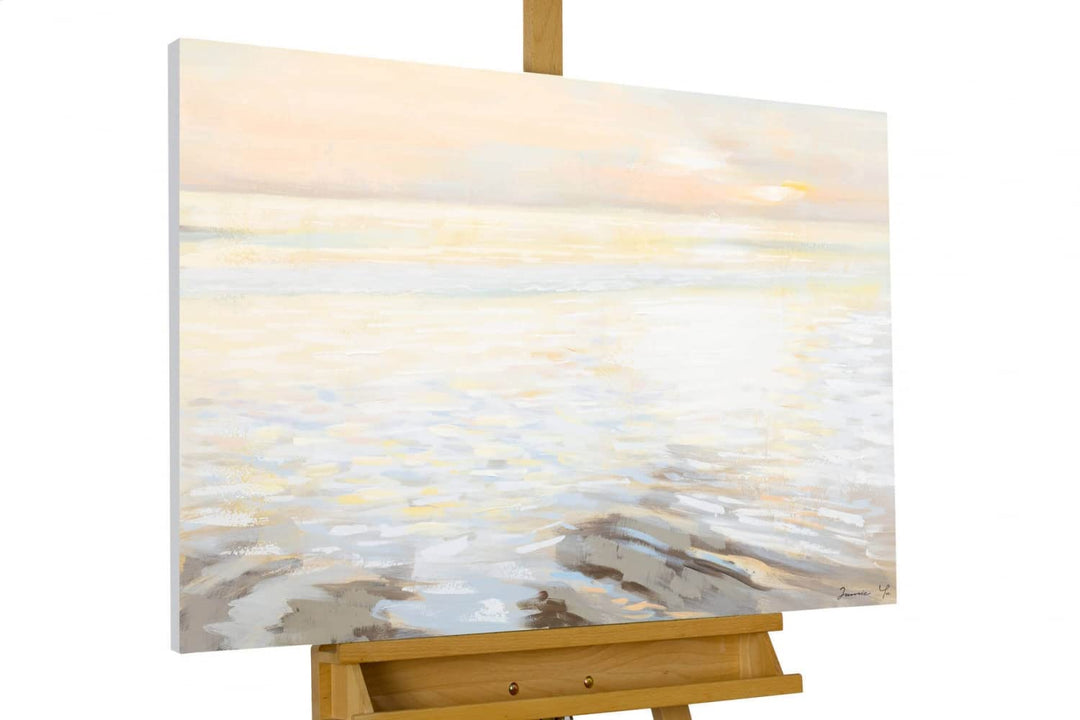 KunstLoft Leinwandbild | 100% HANDGEMALT | 100x75cm | Gemälde 'Erwachendes Meer' | Meer | Pastell Be
