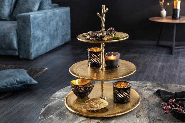 riess-ambiente.de Elegante Etagere Abstract 48cm Aluminium Gold mit DREI Etagen Servierständer Obsts