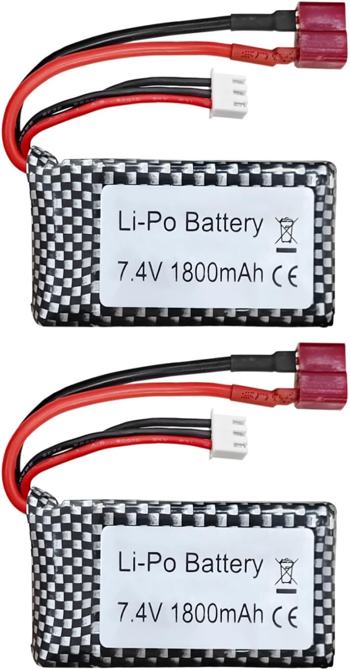 2PCS 7.4V 1800mAh T-Stecker Lithium-Batterie für WLTOYS 144001 12402 12403 12404 12423 12428 A959-B