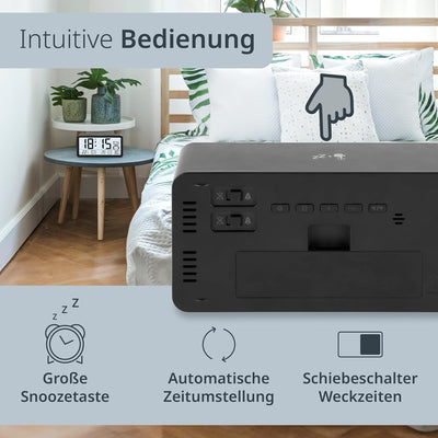 ADE Digitaler Funkwecker mit XXL-Ziffern | Tischuhr und Funkwecker mit Kalenderfunktion | mit Temper