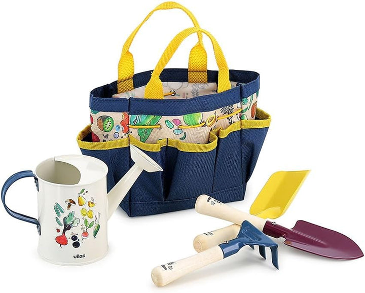 Vilac 3804G Pflanzgefäss-Set für Blumenkübel und Rechen aus Holz und Metall + Aufbewahrungstasche, i