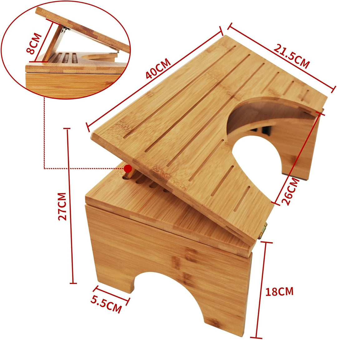 Toilettenhocker Klappbar Aus Bambus – Ergonomischer Klohocker FÜRs Badezimmer Mit 4 Gänge Neigungsve