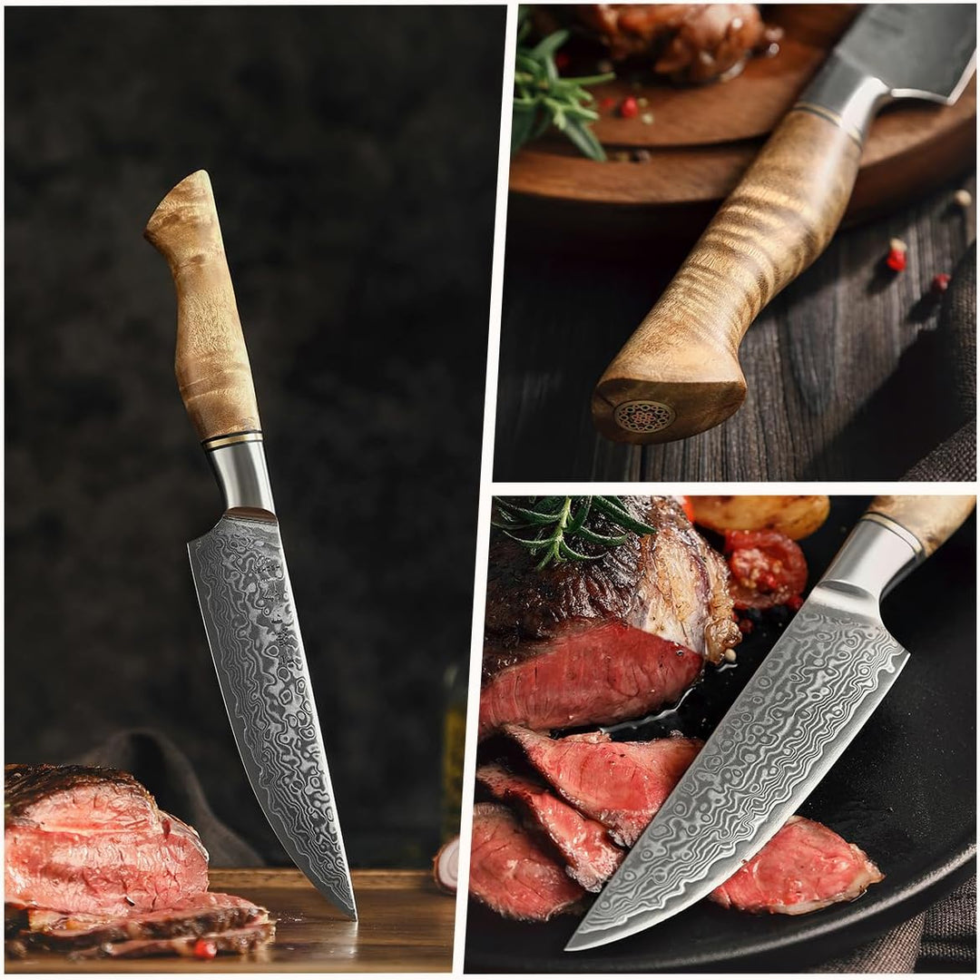 HEZHEN 6PCS Damaskus-Steakmesser Küchenmesser-Set Professionelles geschmiedetes mit hohem Kohlenstof