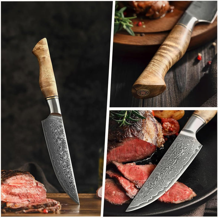 HEZHEN 6PCS Damaskus-Steakmesser Küchenmesser-Set Professionelles geschmiedetes mit hohem Kohlenstof