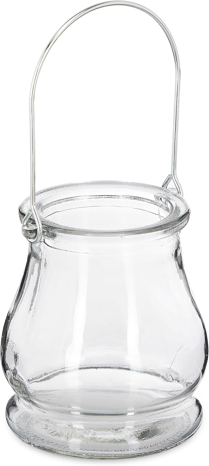 96 x Windlicht, aus Glas, Henkel zum Aufhängen, innen & aussen, Teelichthalter, H x D: 10 x 8,5 cm,