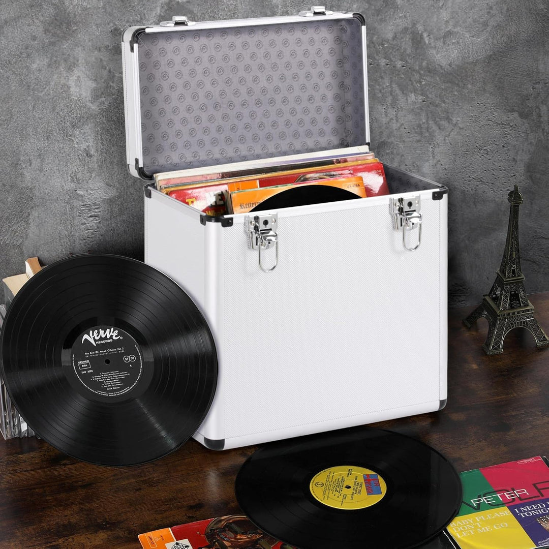 Yaheetech Plattenkoffer Schallplattenkoffer LP-Koffer, Tragbarer Abschliessbarer Vinyl Koffer zur Au