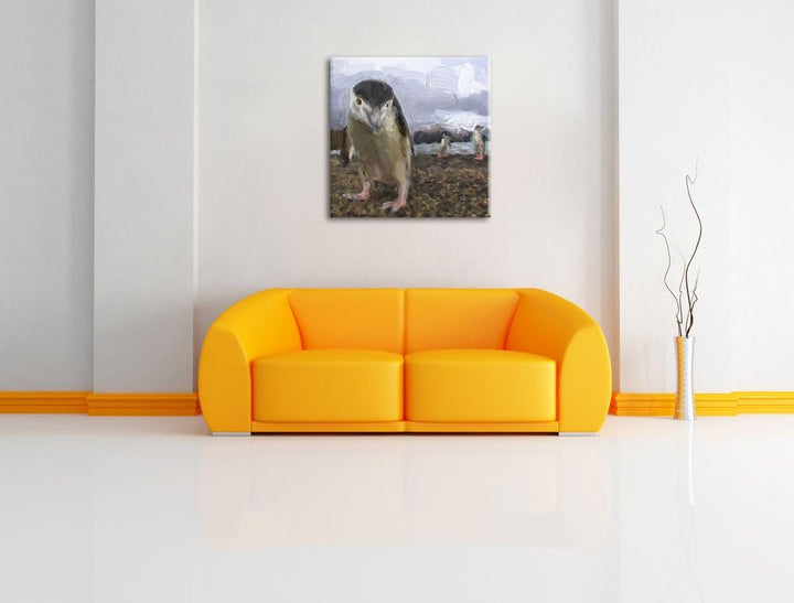 Lustige Pinguine als Leinwandbild/Grösse: 70x70 cm/Wandbild/Kunstdruck/fertig bespannt, 70x70