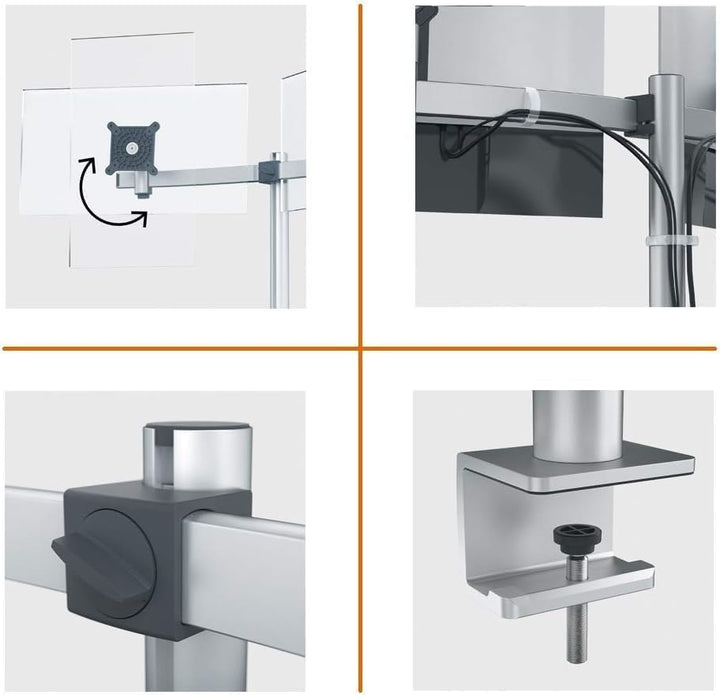 Durable Monitor Halterung 2 Monitore mit Tischklemme, für VESA Bildschirme 21-27", 360° drehbar, nei