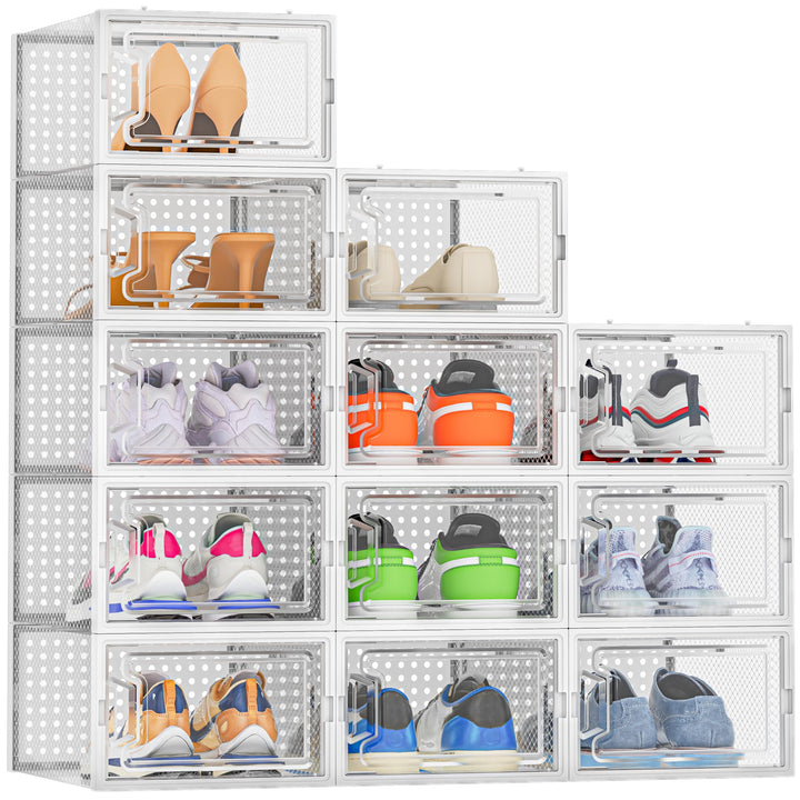 HOMIDEC Schuhboxen, 12er Pack Schuhboxen Stapelbar, Schuhorganizer Schuhaufbewahrung, Schuhkarton mi