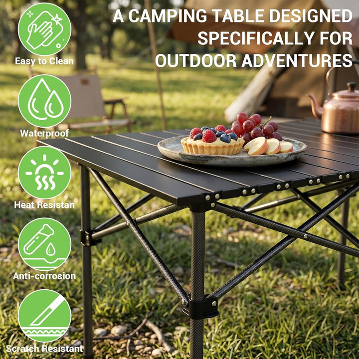 Campingtisch Faltbar Klapptisch, Campingtisch Klappbar, Aufrollbare Tischplatte 96x56x50cm, Falttisc