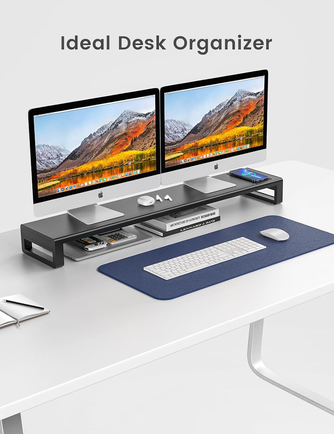 Vaydeer Dual-Monitor-Ständer mit kabelloser Aufladung und 4 USB-Hubs - Metallständer für 2 Monitore